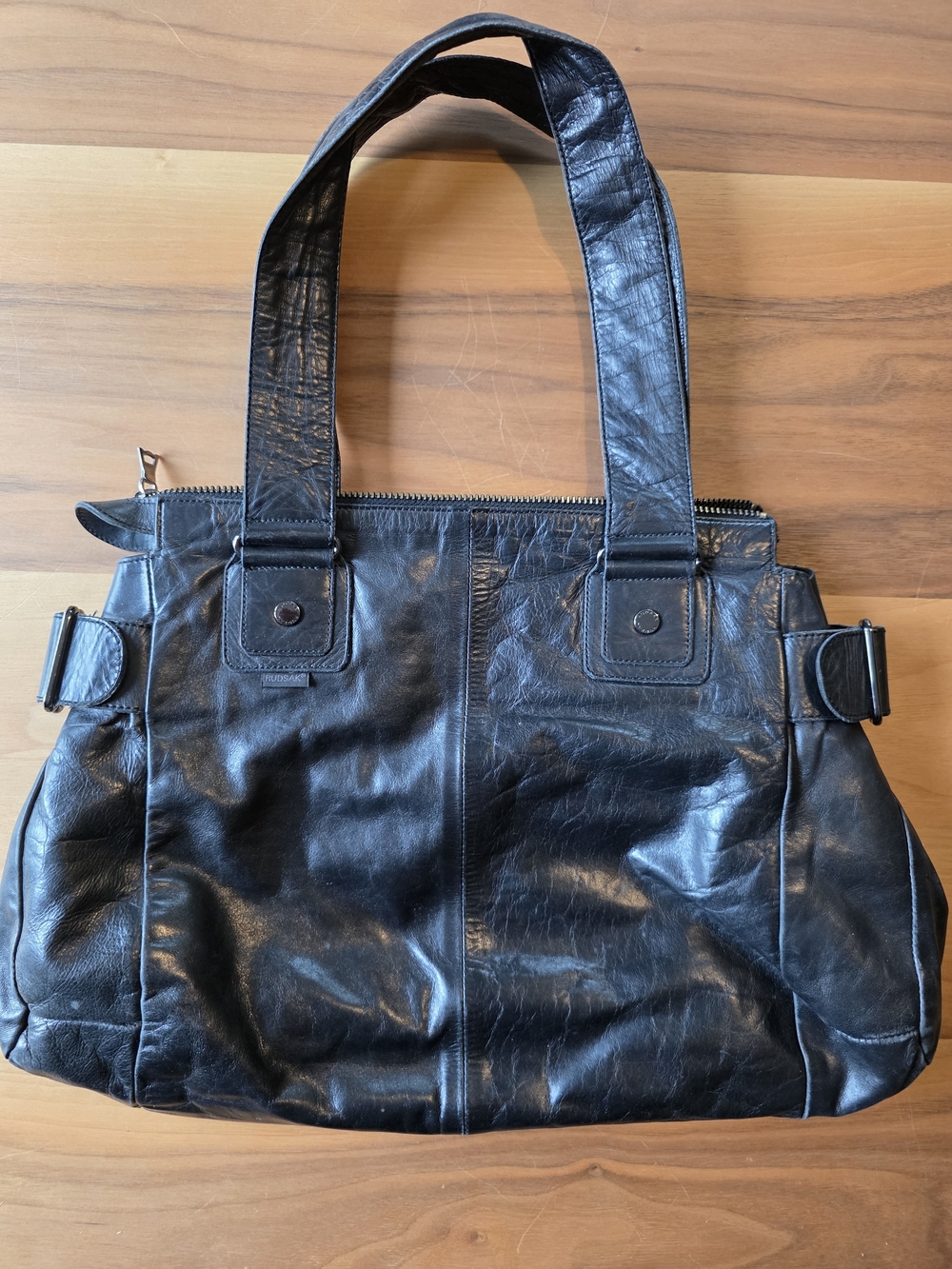 RUDSAK Black Leather Shoulder Tote